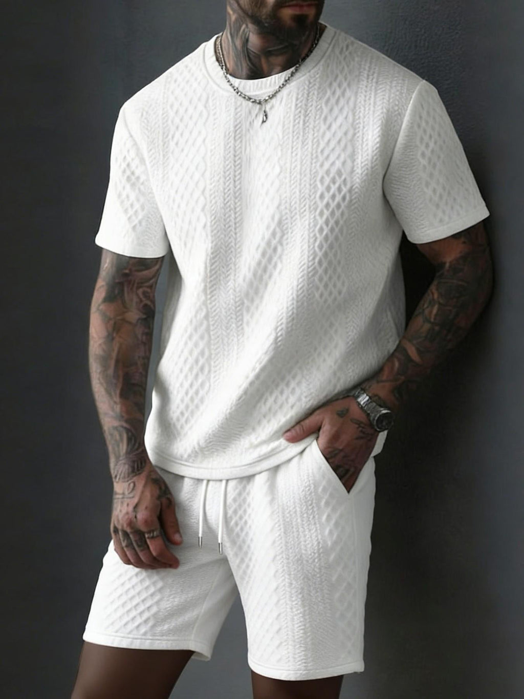 Men’s Breathable Textured T-Shirts Shorts Set