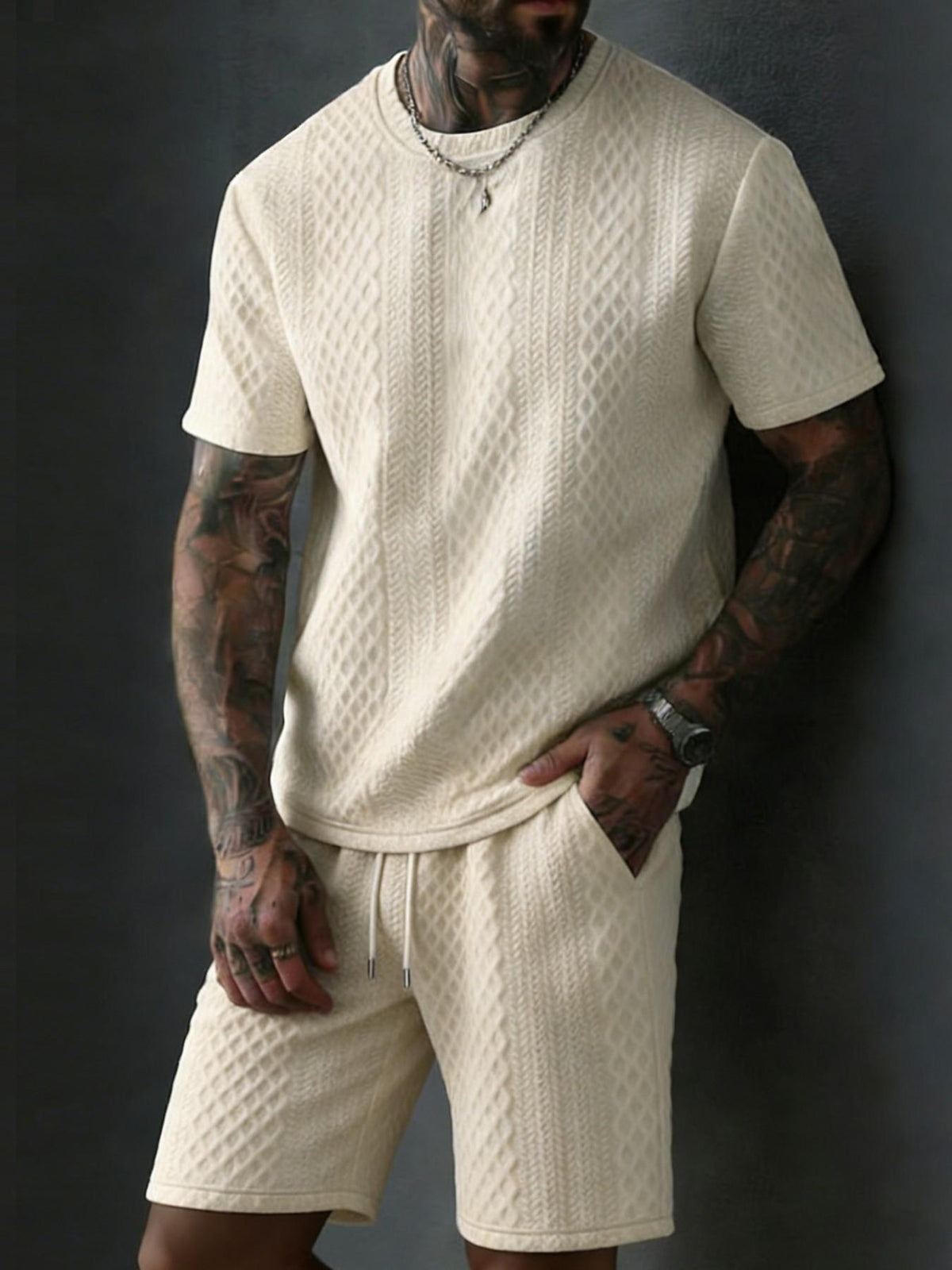 Men’s Breathable Textured T-Shirts Shorts Set